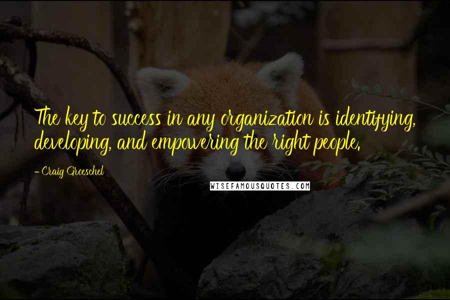 Craig Groeschel Quotes: The key to success in any organization is identifying, developing, and empowering the right people.