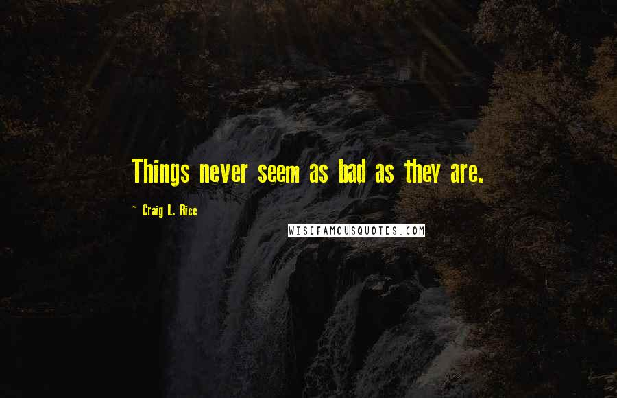 Craig L. Rice Quotes: Things never seem as bad as they are.