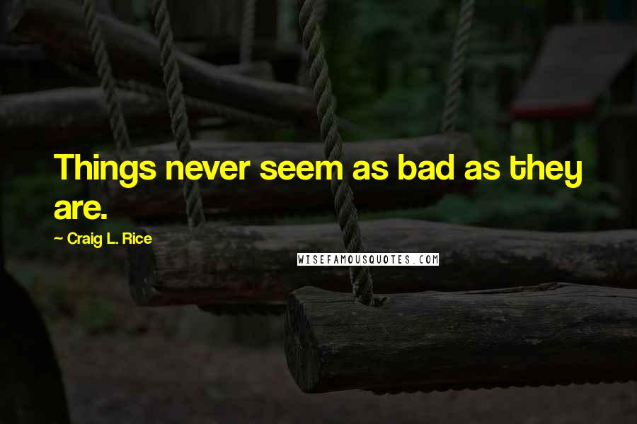 Craig L. Rice Quotes: Things never seem as bad as they are.
