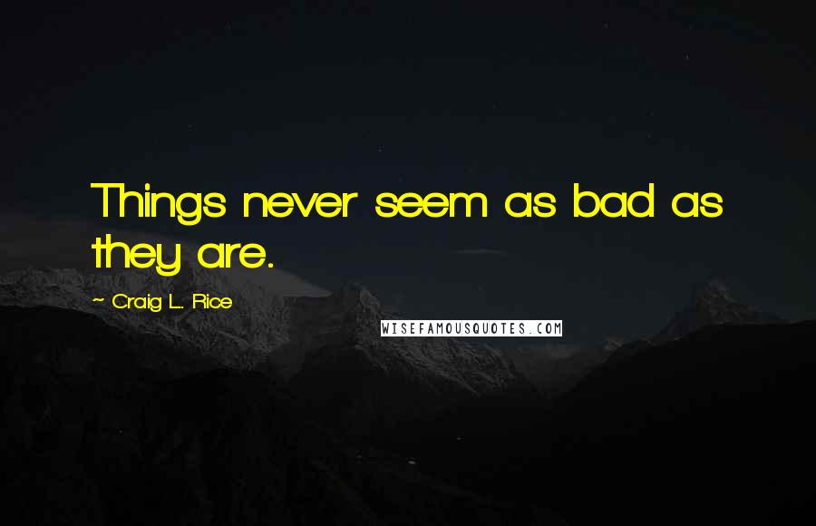 Craig L. Rice Quotes: Things never seem as bad as they are.