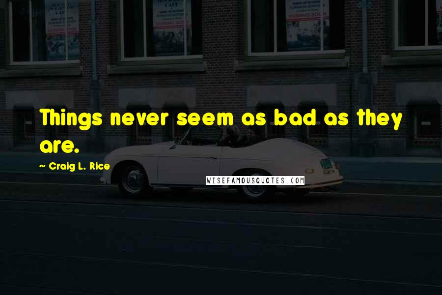 Craig L. Rice Quotes: Things never seem as bad as they are.