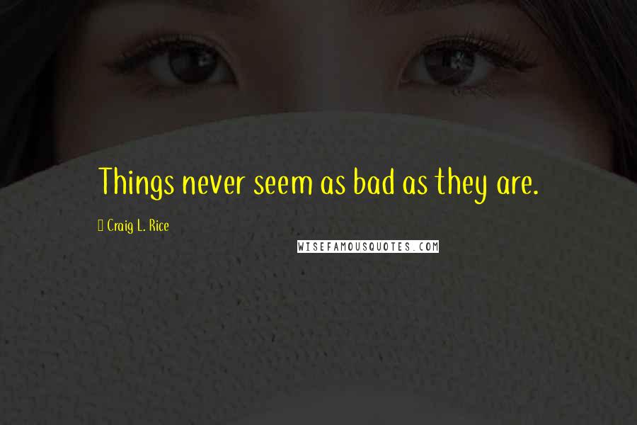 Craig L. Rice Quotes: Things never seem as bad as they are.