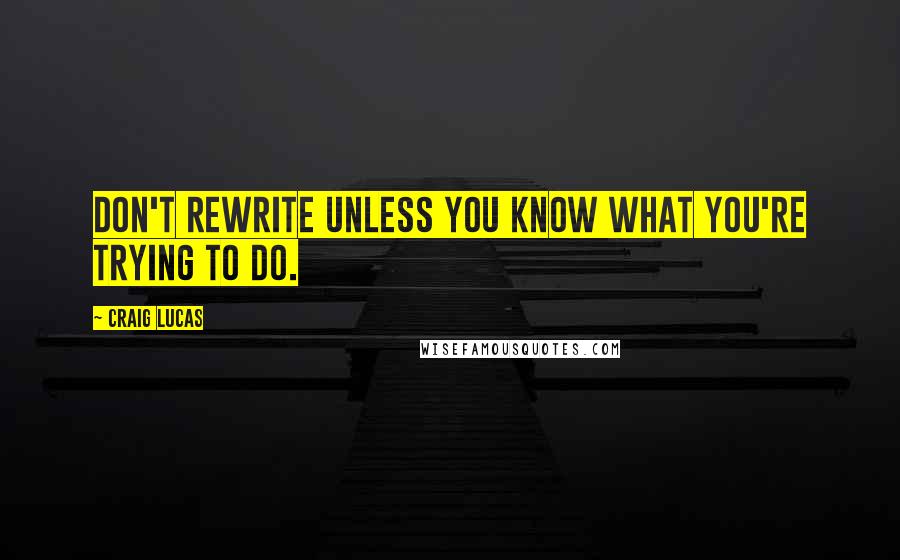 Craig Lucas Quotes: Don't rewrite unless you know what you're trying to do.