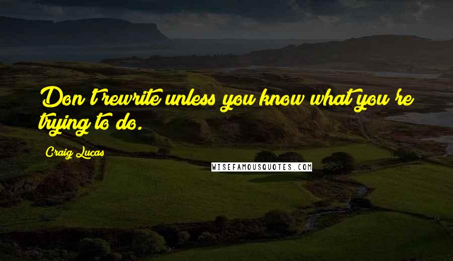 Craig Lucas Quotes: Don't rewrite unless you know what you're trying to do.