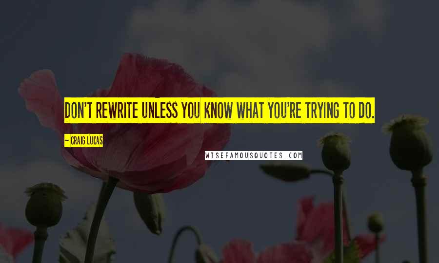 Craig Lucas Quotes: Don't rewrite unless you know what you're trying to do.