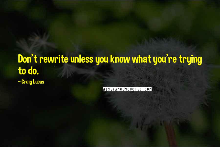Craig Lucas Quotes: Don't rewrite unless you know what you're trying to do.