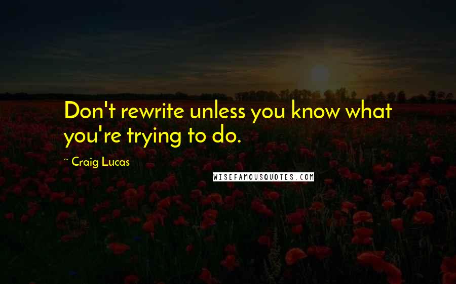 Craig Lucas Quotes: Don't rewrite unless you know what you're trying to do.