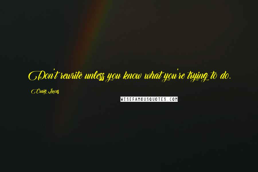 Craig Lucas Quotes: Don't rewrite unless you know what you're trying to do.