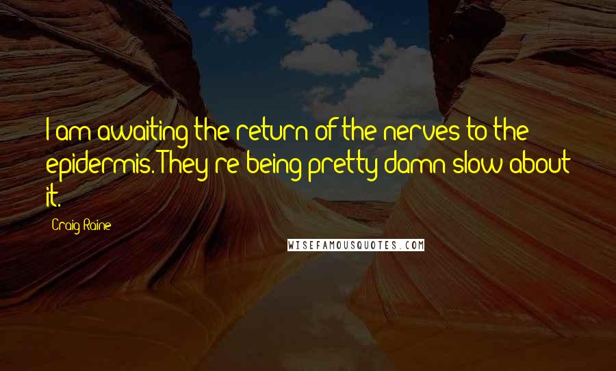 Craig Raine Quotes: I am awaiting the return of the nerves to the epidermis. They're being pretty damn slow about it.