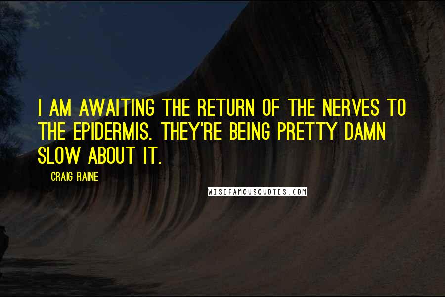Craig Raine Quotes: I am awaiting the return of the nerves to the epidermis. They're being pretty damn slow about it.