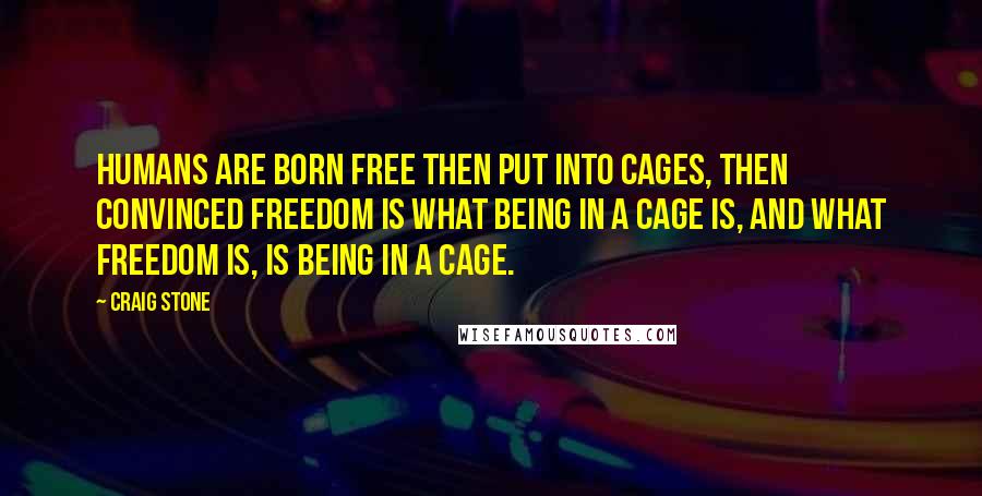 Craig Stone Quotes: Humans are born free then put into cages, then convinced freedom is what being in a cage is, and what freedom is, is being in a cage.
