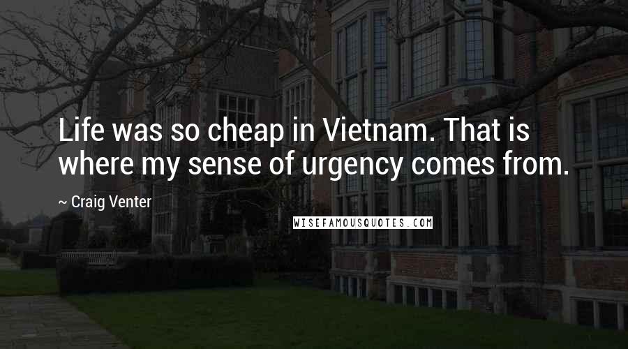 Craig Venter Quotes: Life was so cheap in Vietnam. That is where my sense of urgency comes from.