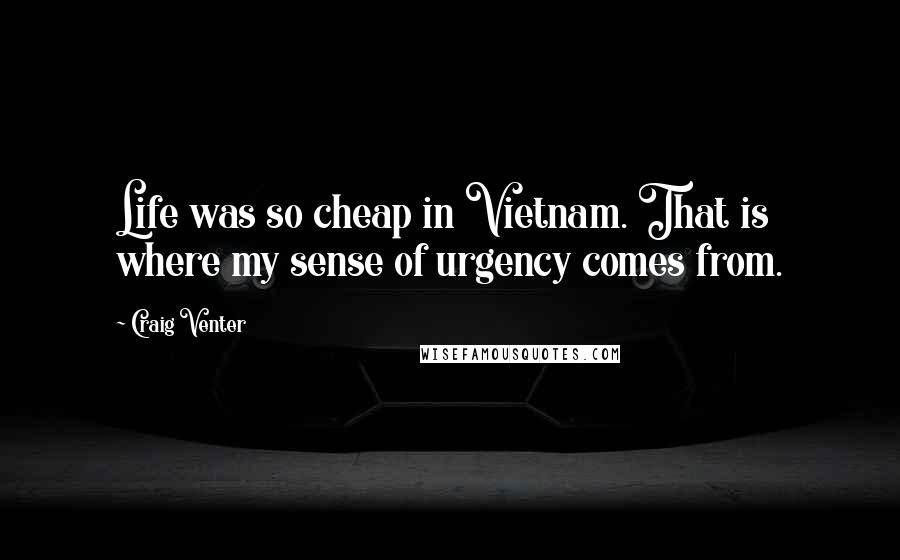Craig Venter Quotes: Life was so cheap in Vietnam. That is where my sense of urgency comes from.