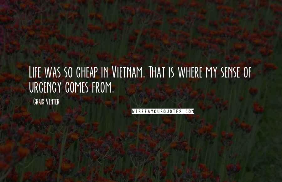 Craig Venter Quotes: Life was so cheap in Vietnam. That is where my sense of urgency comes from.