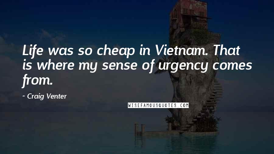 Craig Venter Quotes: Life was so cheap in Vietnam. That is where my sense of urgency comes from.