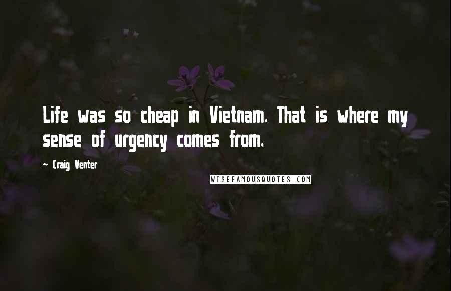 Craig Venter Quotes: Life was so cheap in Vietnam. That is where my sense of urgency comes from.