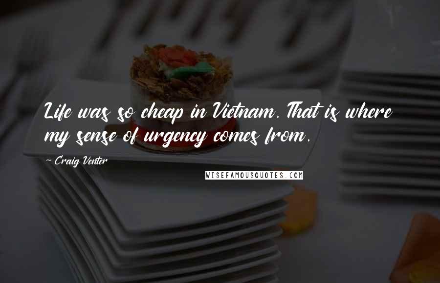 Craig Venter Quotes: Life was so cheap in Vietnam. That is where my sense of urgency comes from.