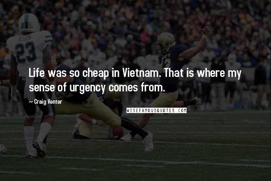 Craig Venter Quotes: Life was so cheap in Vietnam. That is where my sense of urgency comes from.