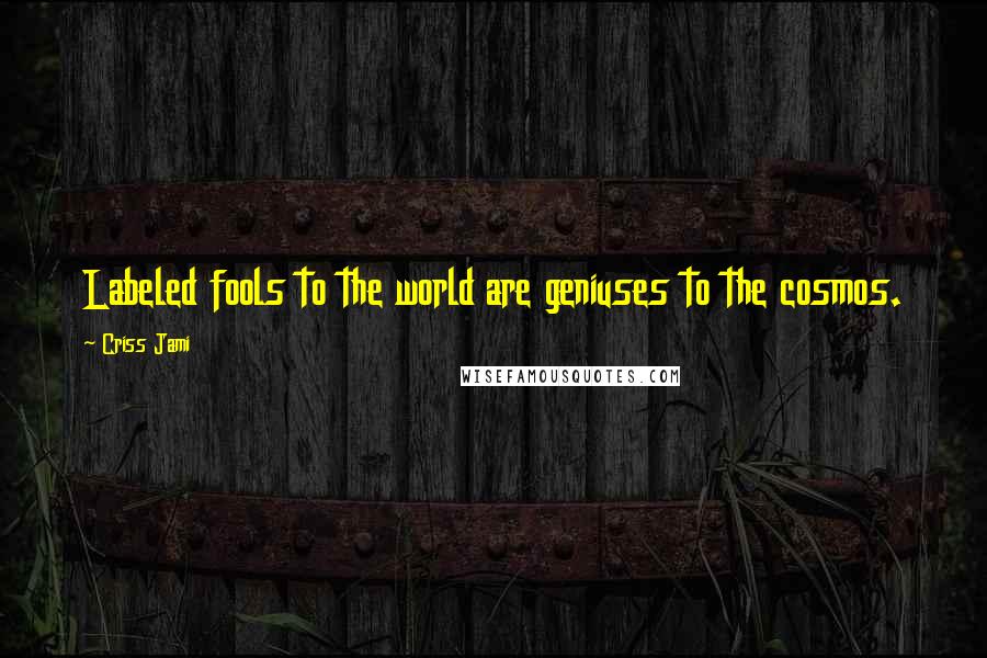 Criss Jami Quotes: Labeled fools to the world are geniuses to the cosmos.