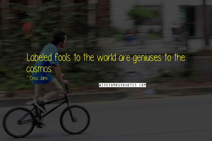 Criss Jami Quotes: Labeled fools to the world are geniuses to the cosmos.