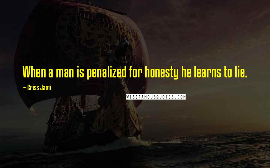 Criss Jami Quotes: When a man is penalized for honesty he learns to lie.