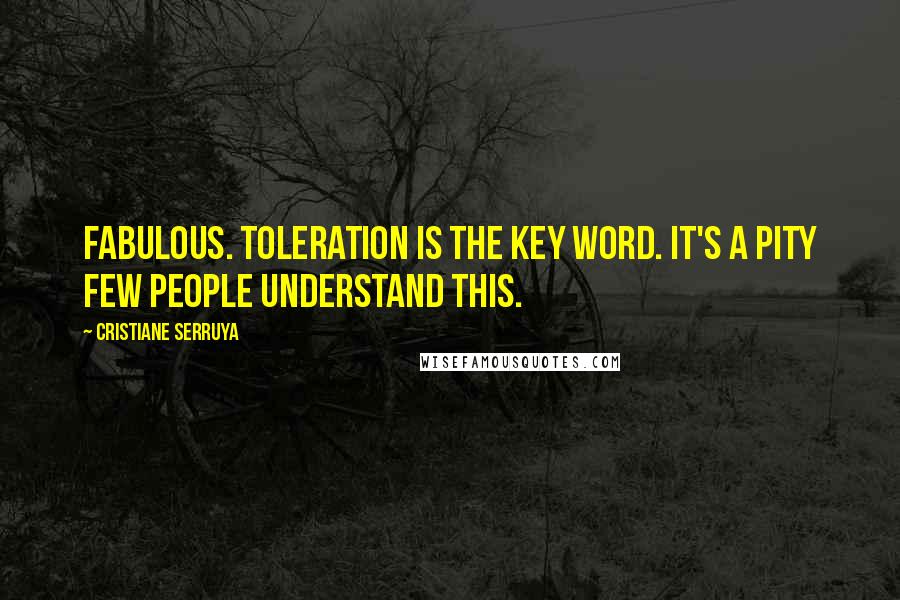 Cristiane Serruya Quotes: Fabulous. Toleration is the key word. It's a pity few people understand this.