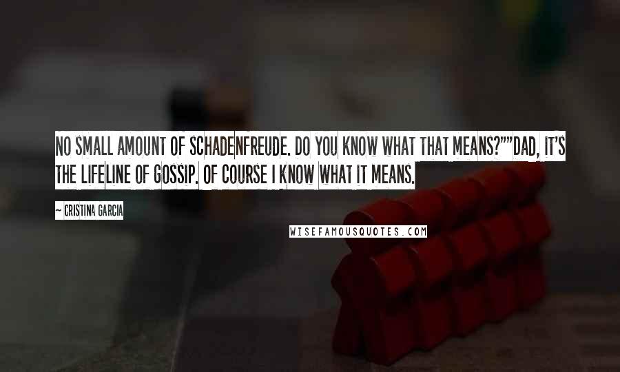 Cristina Garcia Quotes: No small amount of schadenfreude. Do you know what that means?""Dad, it's the lifeline of gossip. Of course I know what it means.