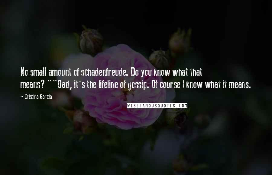 Cristina Garcia Quotes: No small amount of schadenfreude. Do you know what that means?""Dad, it's the lifeline of gossip. Of course I know what it means.