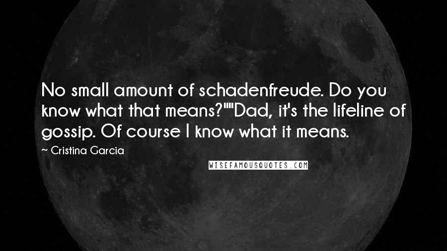 Cristina Garcia Quotes: No small amount of schadenfreude. Do you know what that means?""Dad, it's the lifeline of gossip. Of course I know what it means.