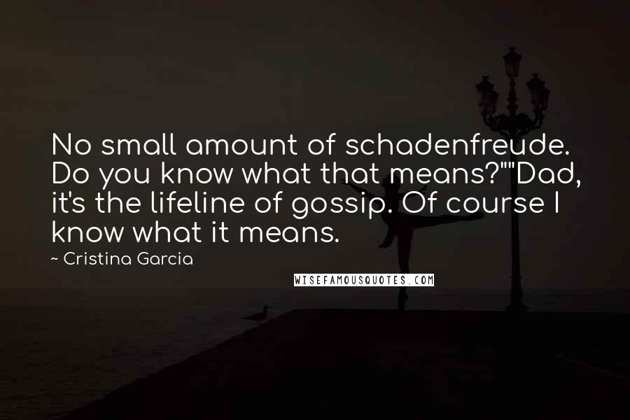 Cristina Garcia Quotes: No small amount of schadenfreude. Do you know what that means?""Dad, it's the lifeline of gossip. Of course I know what it means.