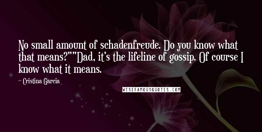 Cristina Garcia Quotes: No small amount of schadenfreude. Do you know what that means?""Dad, it's the lifeline of gossip. Of course I know what it means.