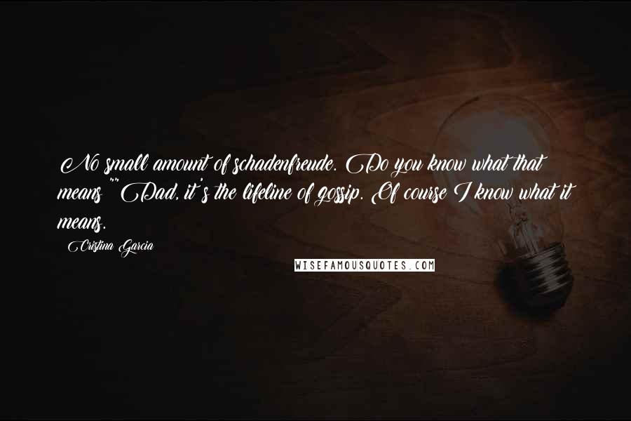 Cristina Garcia Quotes: No small amount of schadenfreude. Do you know what that means?""Dad, it's the lifeline of gossip. Of course I know what it means.