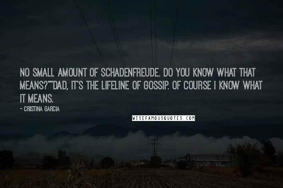 Cristina Garcia Quotes: No small amount of schadenfreude. Do you know what that means?""Dad, it's the lifeline of gossip. Of course I know what it means.