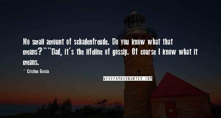 Cristina Garcia Quotes: No small amount of schadenfreude. Do you know what that means?""Dad, it's the lifeline of gossip. Of course I know what it means.