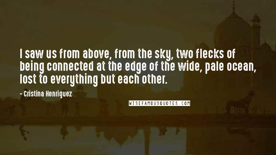 Cristina Henriquez Quotes: I saw us from above, from the sky, two flecks of being connected at the edge of the wide, pale ocean, lost to everything but each other.