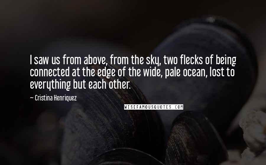 Cristina Henriquez Quotes: I saw us from above, from the sky, two flecks of being connected at the edge of the wide, pale ocean, lost to everything but each other.