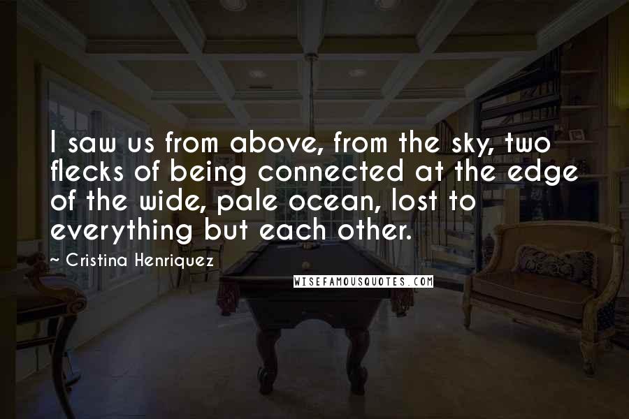 Cristina Henriquez Quotes: I saw us from above, from the sky, two flecks of being connected at the edge of the wide, pale ocean, lost to everything but each other.