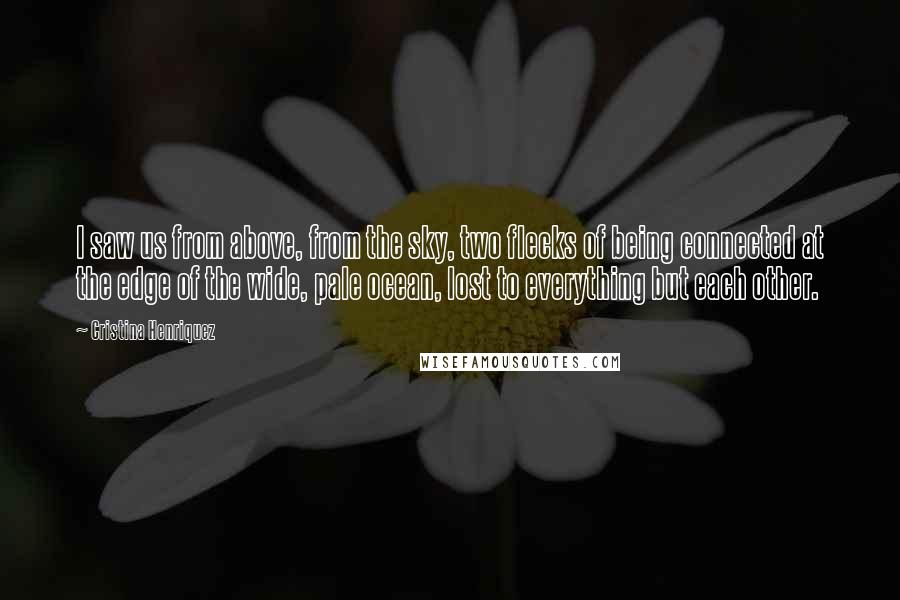 Cristina Henriquez Quotes: I saw us from above, from the sky, two flecks of being connected at the edge of the wide, pale ocean, lost to everything but each other.