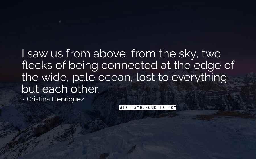 Cristina Henriquez Quotes: I saw us from above, from the sky, two flecks of being connected at the edge of the wide, pale ocean, lost to everything but each other.