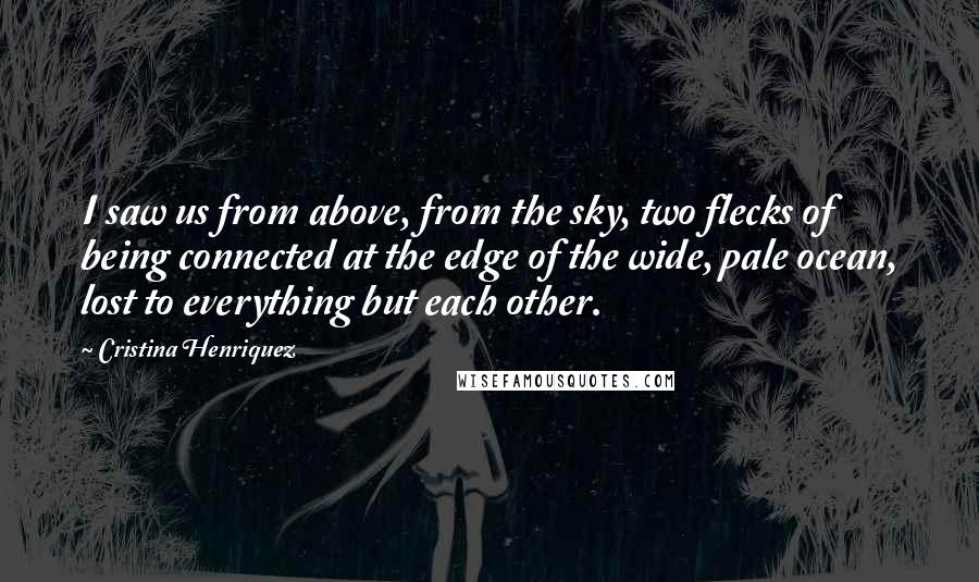 Cristina Henriquez Quotes: I saw us from above, from the sky, two flecks of being connected at the edge of the wide, pale ocean, lost to everything but each other.