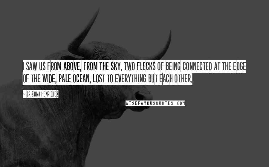 Cristina Henriquez Quotes: I saw us from above, from the sky, two flecks of being connected at the edge of the wide, pale ocean, lost to everything but each other.