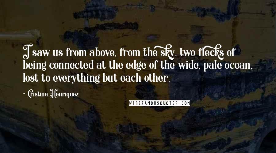 Cristina Henriquez Quotes: I saw us from above, from the sky, two flecks of being connected at the edge of the wide, pale ocean, lost to everything but each other.