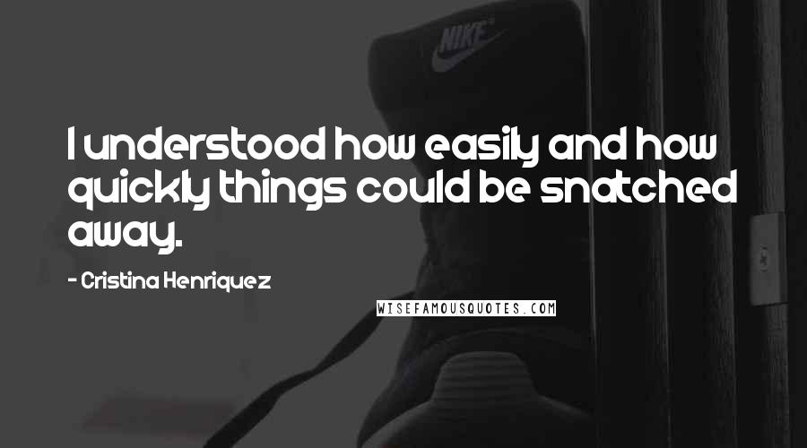 Cristina Henriquez Quotes: I understood how easily and how quickly things could be snatched away.