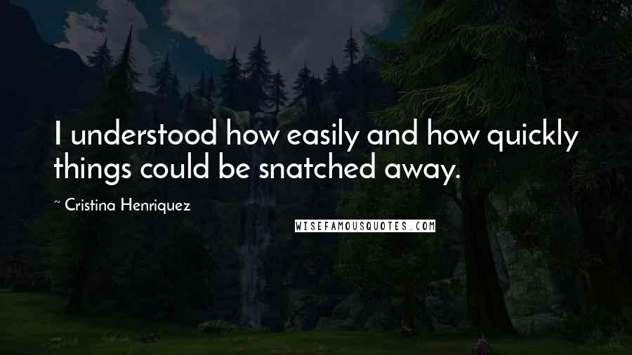 Cristina Henriquez Quotes: I understood how easily and how quickly things could be snatched away.