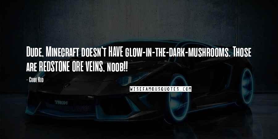 Cube Kid Quotes: Dude, Minecraft doesn't HAVE glow-in-the-dark-mushrooms. Those are REDSTONE ORE VEINS, noob!!