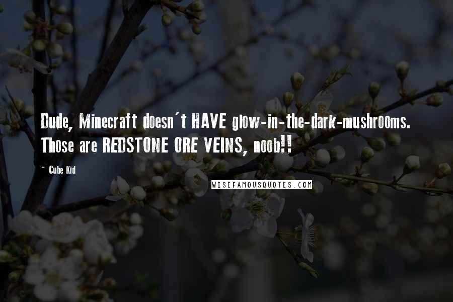 Cube Kid Quotes: Dude, Minecraft doesn't HAVE glow-in-the-dark-mushrooms. Those are REDSTONE ORE VEINS, noob!!