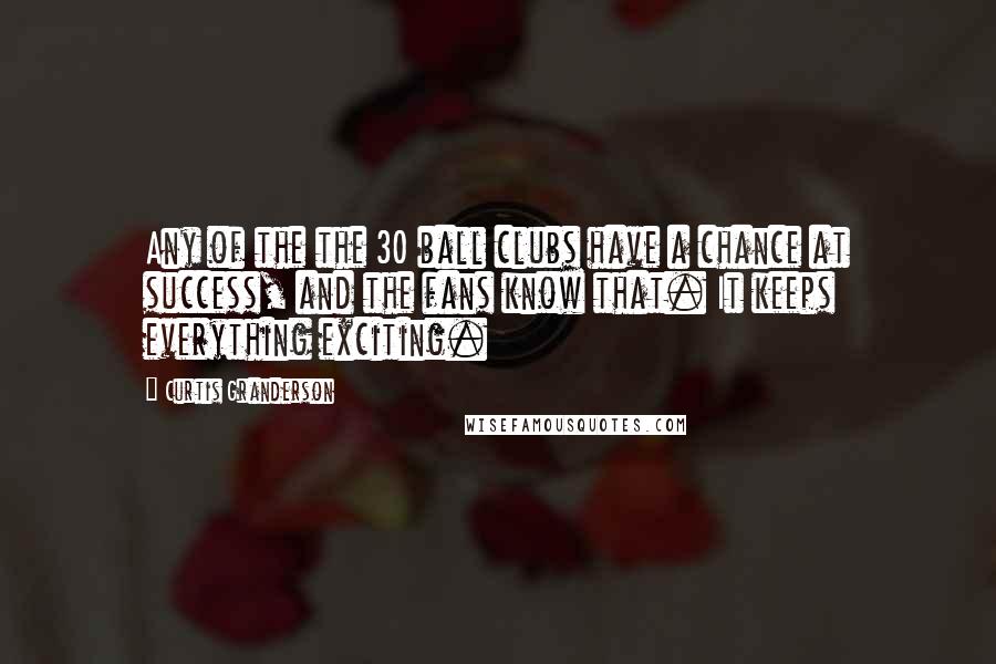 Curtis Granderson Quotes: Any of the the 30 ball clubs have a chance at success, and the fans know that. It keeps everything exciting.