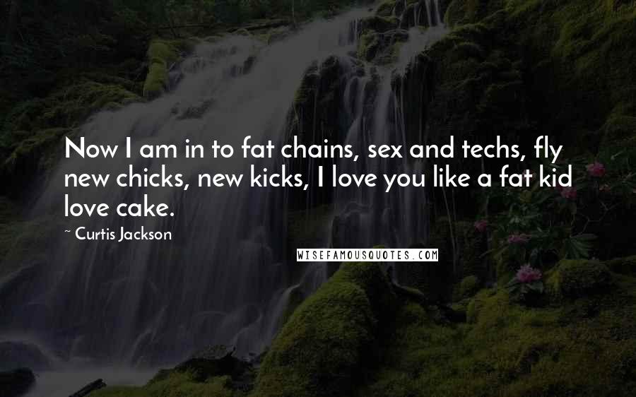 Curtis Jackson Quotes: Now I am in to fat chains, sex and techs, fly new chicks, new kicks, I love you like a fat kid love cake.