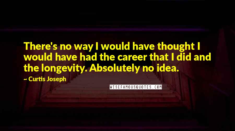 Curtis Joseph Quotes: There's no way I would have thought I would have had the career that I did and the longevity. Absolutely no idea.