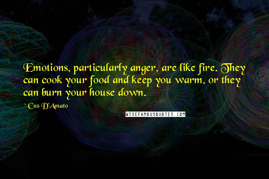 Cus D'Amato Quotes: Emotions, particularly anger, are like fire. They can cook your food and keep you warm, or they can burn your house down.